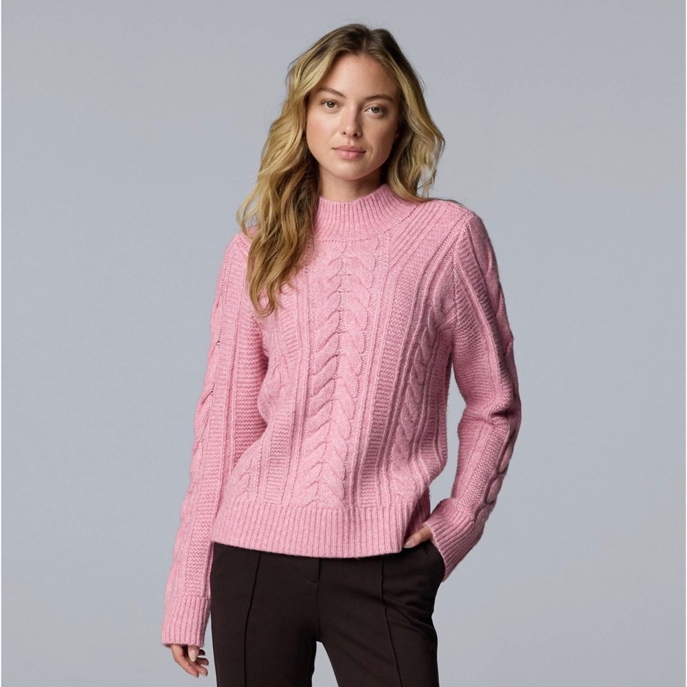 NWT Simply Vera Vera Wang Pink Cable Knit Mock Neck Sweater Women's Size‎ S
